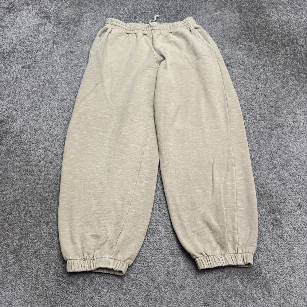 Madewell MWL Jogger Sweatpants Women Small Beige High Rise Soft Fleece Pockets